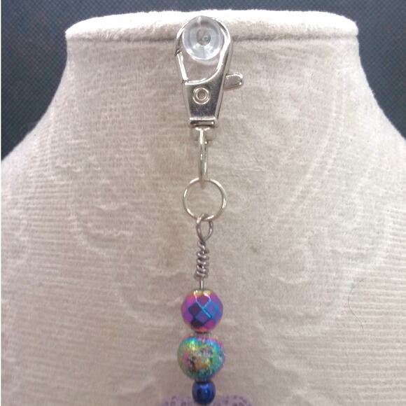 Artisan Electroplated Lava Stone Keychain Purple Heart Diffuser Butterfly Charm - Picture 7 of 10